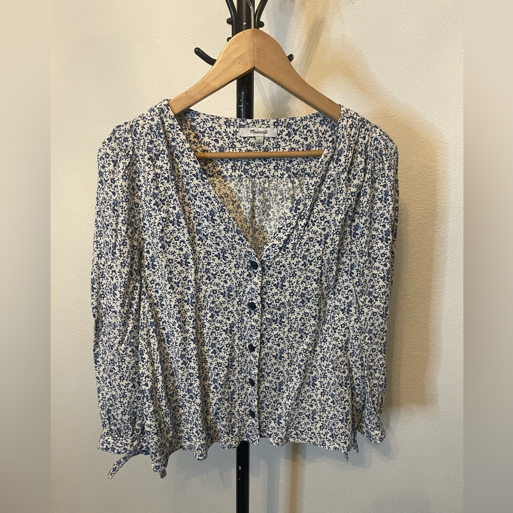 Madewell - Blue Floral Long Sleeve Top - size